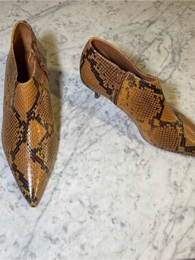 New Staud Pointed Toe Ankle Booties 100% Leather Snakeskin Size EU 37 US 7
